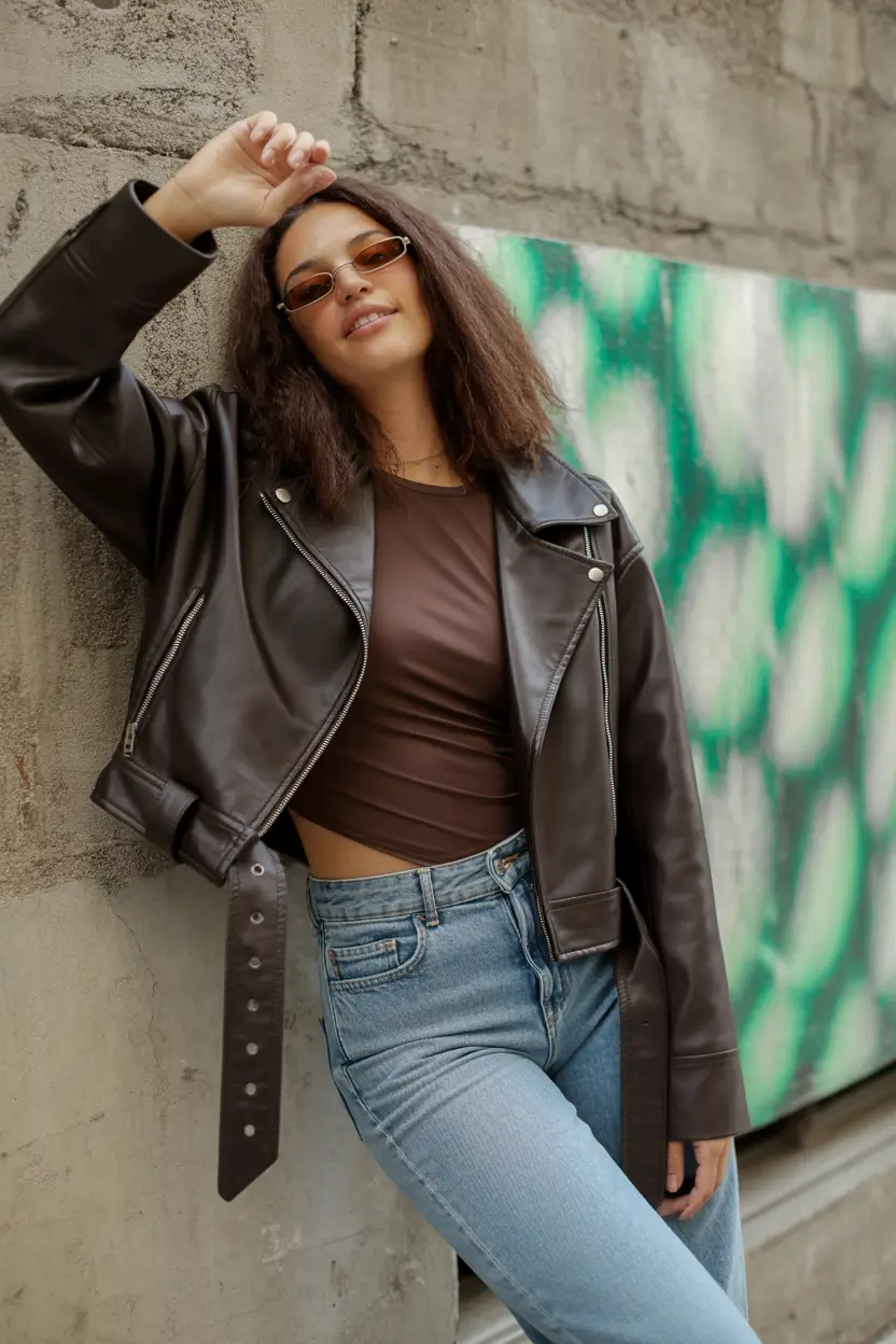 outfits ideas november 2025 Edgy Leather Jacket with Denim