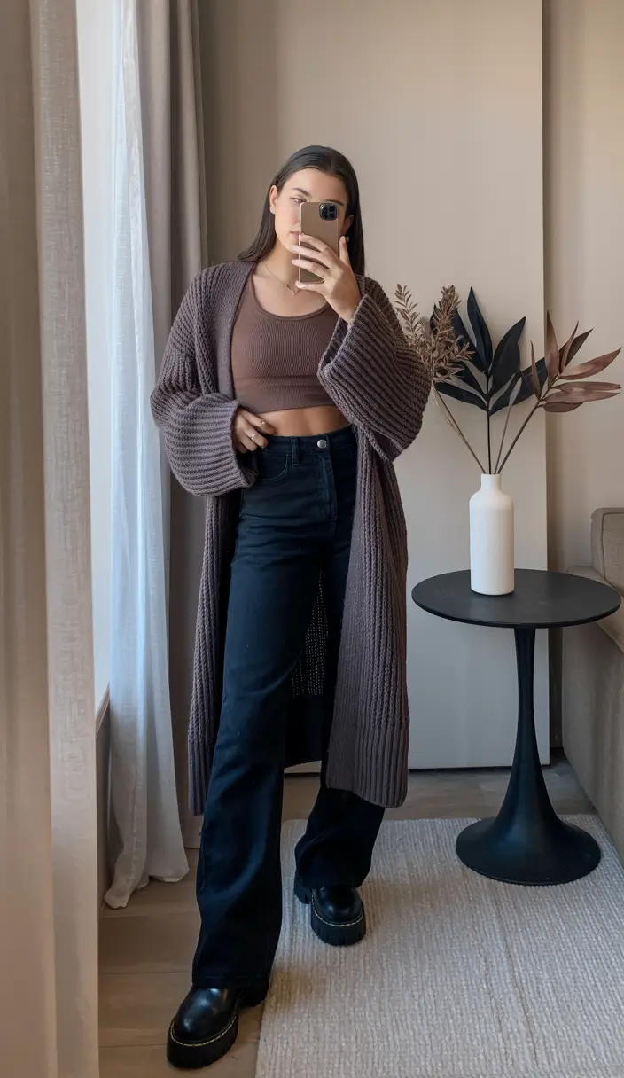 outfits ideas november 2025 Cozy Cardigan with Minimal Layers