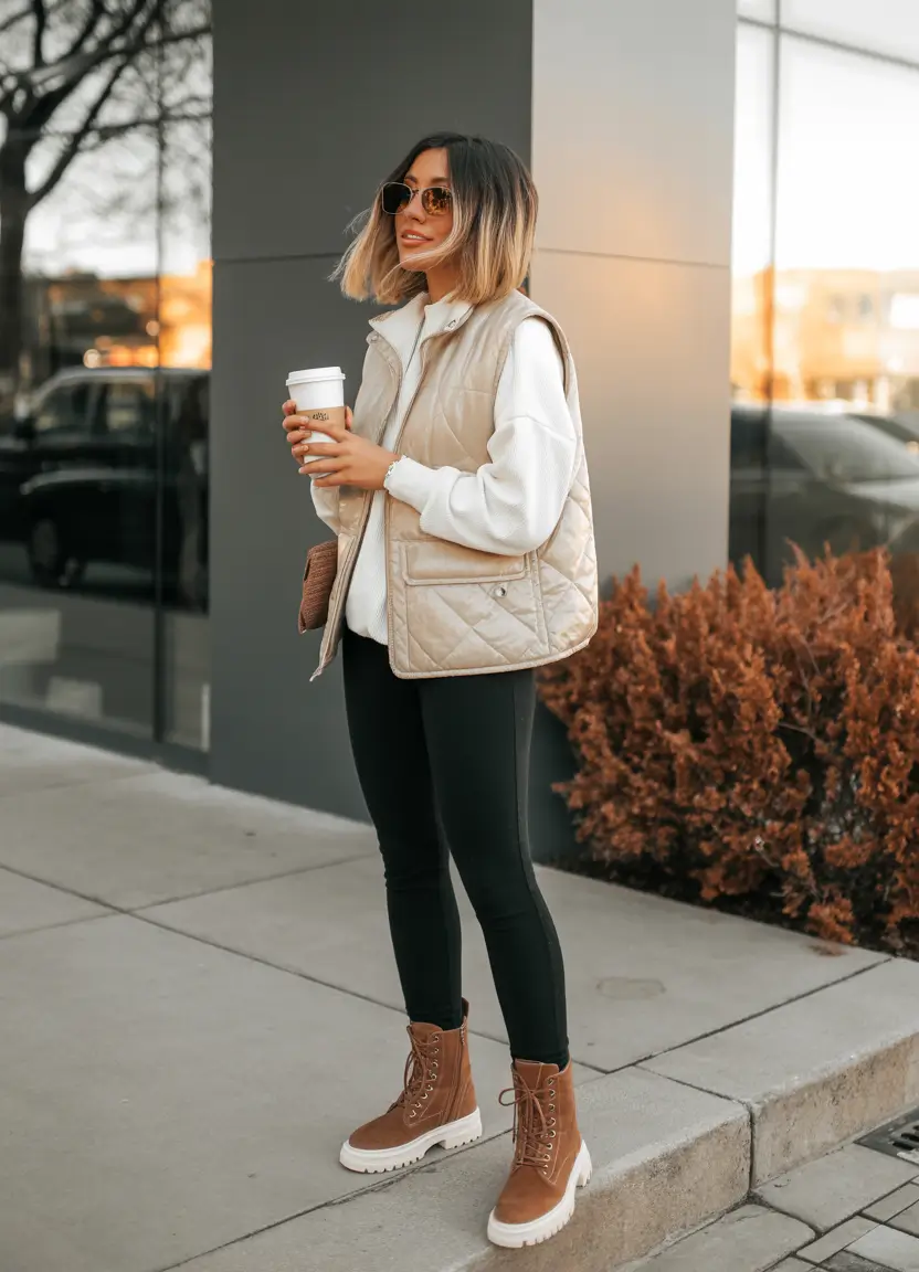 outfits ideas november 2025 Sporty Chic with Quilted Vest