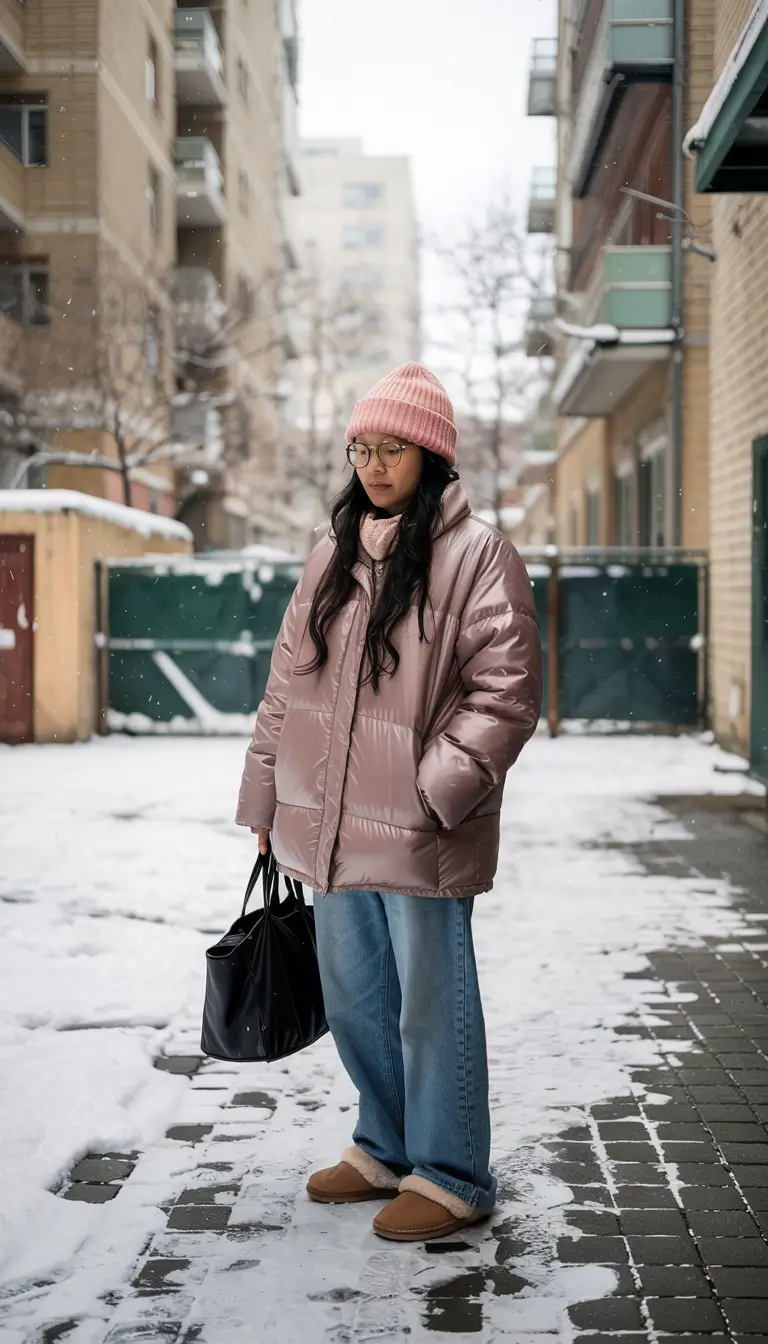 comfy winter outfits Pink Puffy Sweetness