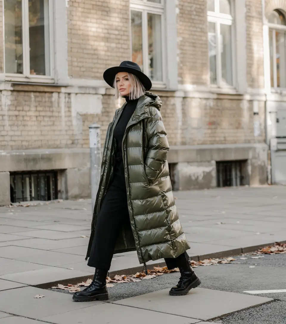 comfy winter outfits 2025 Longline Drama in Olive