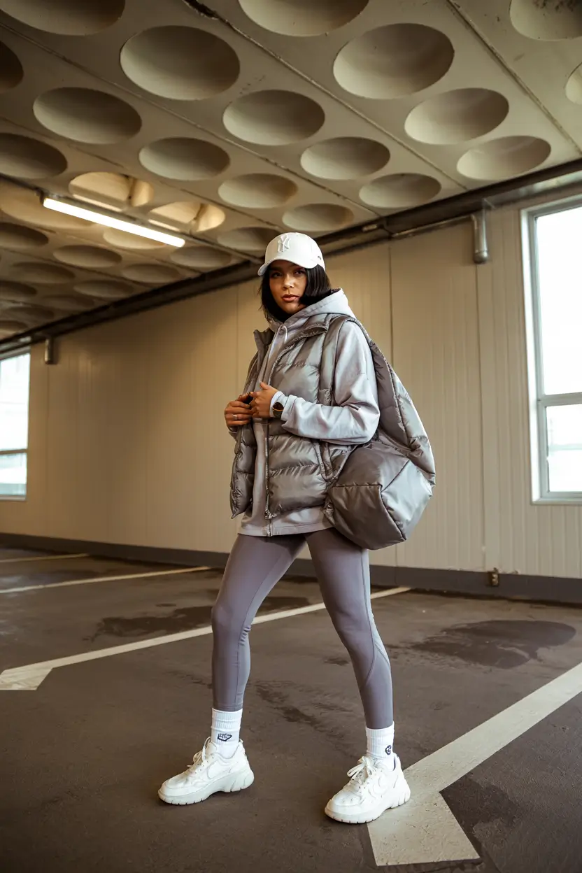 comfy winter outfits Sporty Silver Layers