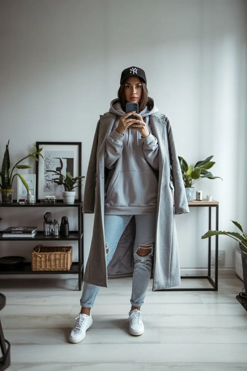 comfy winter outfits Layered Gray Streetwear