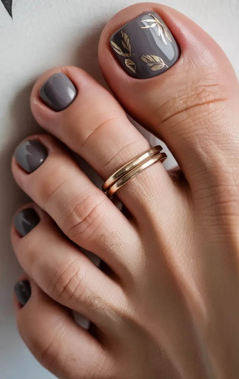 fall toe nail colors Grey with Golden Leaves