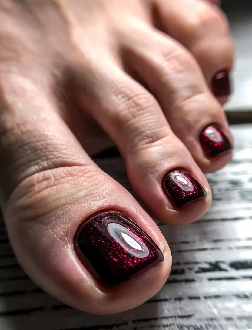 fall toe nail colors Dark Ruby Sparkle