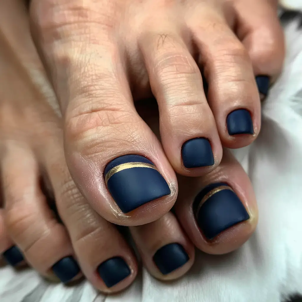 fall toe nail colors Matte Navy with Golden Accents
