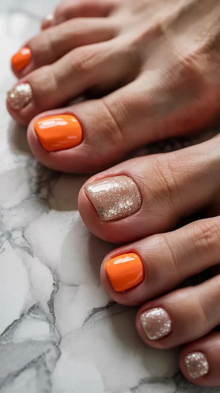 fall toe nail colors Golden Spark & Tangerine Pop