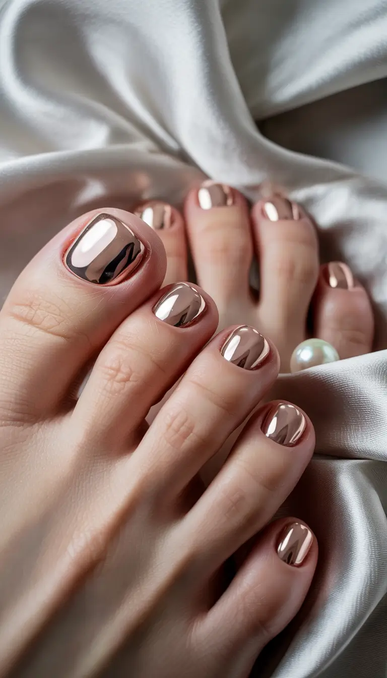 fall toe nail colors Rose Gold Mirror Shine