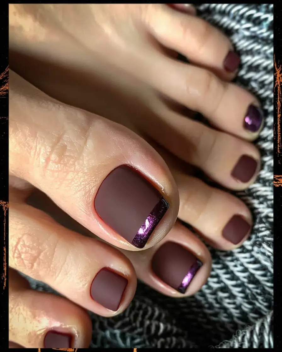 fall toe nail colors Matte Plum with Metallic Tips