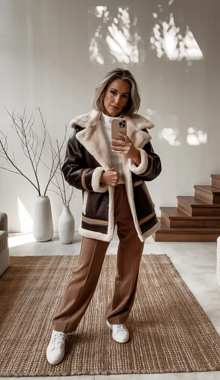 winter outfits over 40 Shearling Statement Jacket