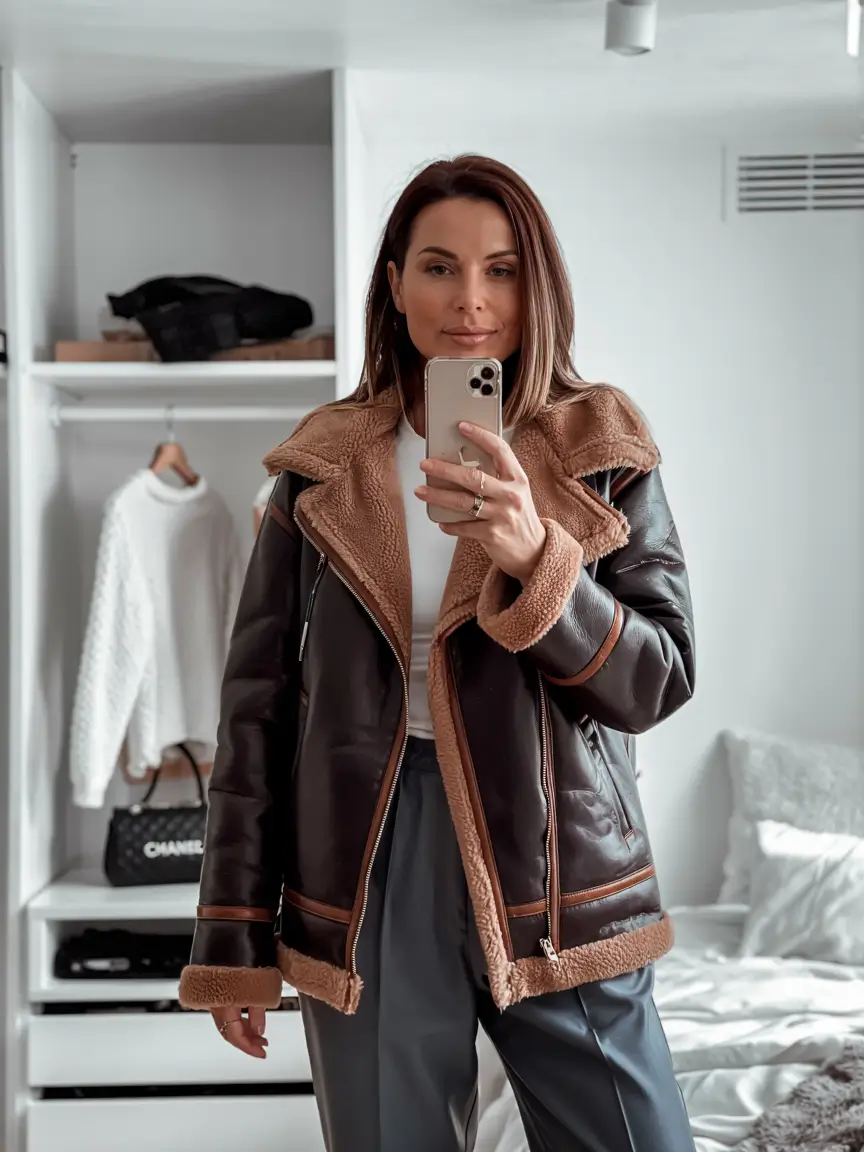winter outfits over 40 Modern Leather with Shearling Lining