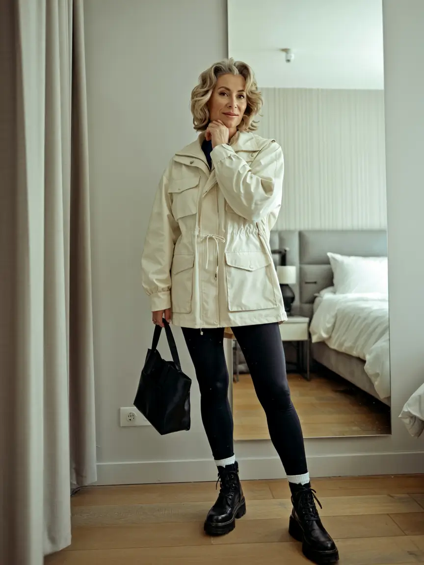 winter outfits over 40 Utility Chic with Leggings
