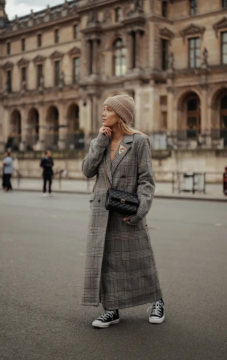 nyc winter outfits street style chic Checked Elegance with Street Sneakers