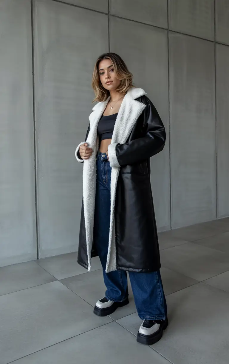 nyc winter outfits going out Shearling Contrast