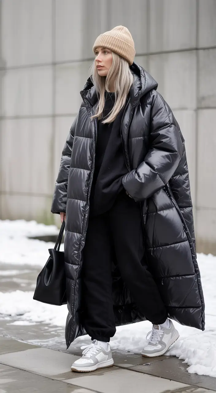 nyc winter outfits street style 2025 Oversized Comfort in Black