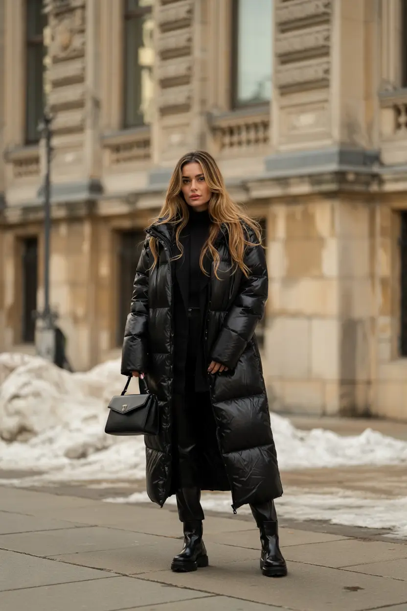 cold weather street style new york All-Black Drama for the Snowy Streets