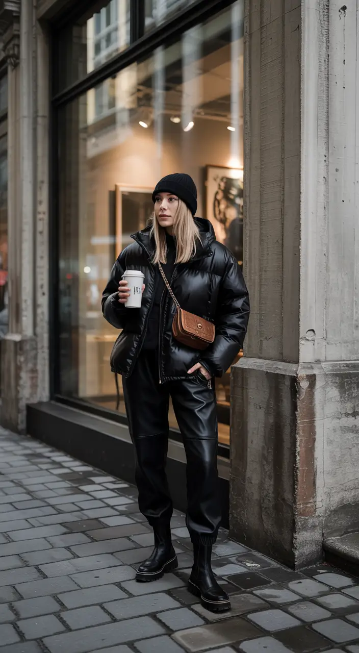 cold weather street style new york All-Black Cool with Sporty Details