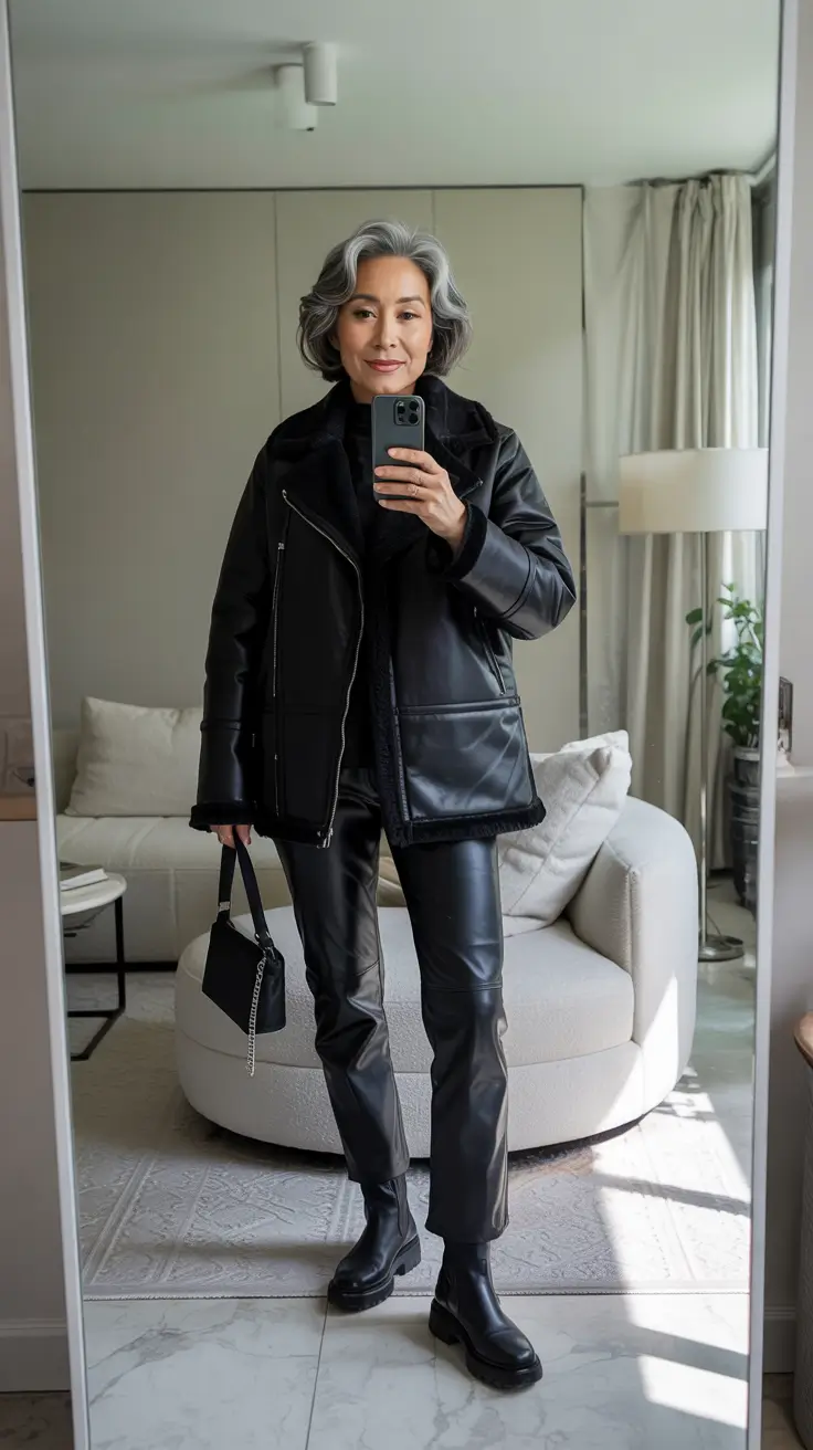 winter outfits over 50 older women Edgy Elegance in All Black