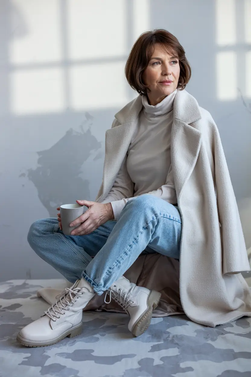 winter outfits over 50 older women Soft Monochrome in Winter Neutrals
