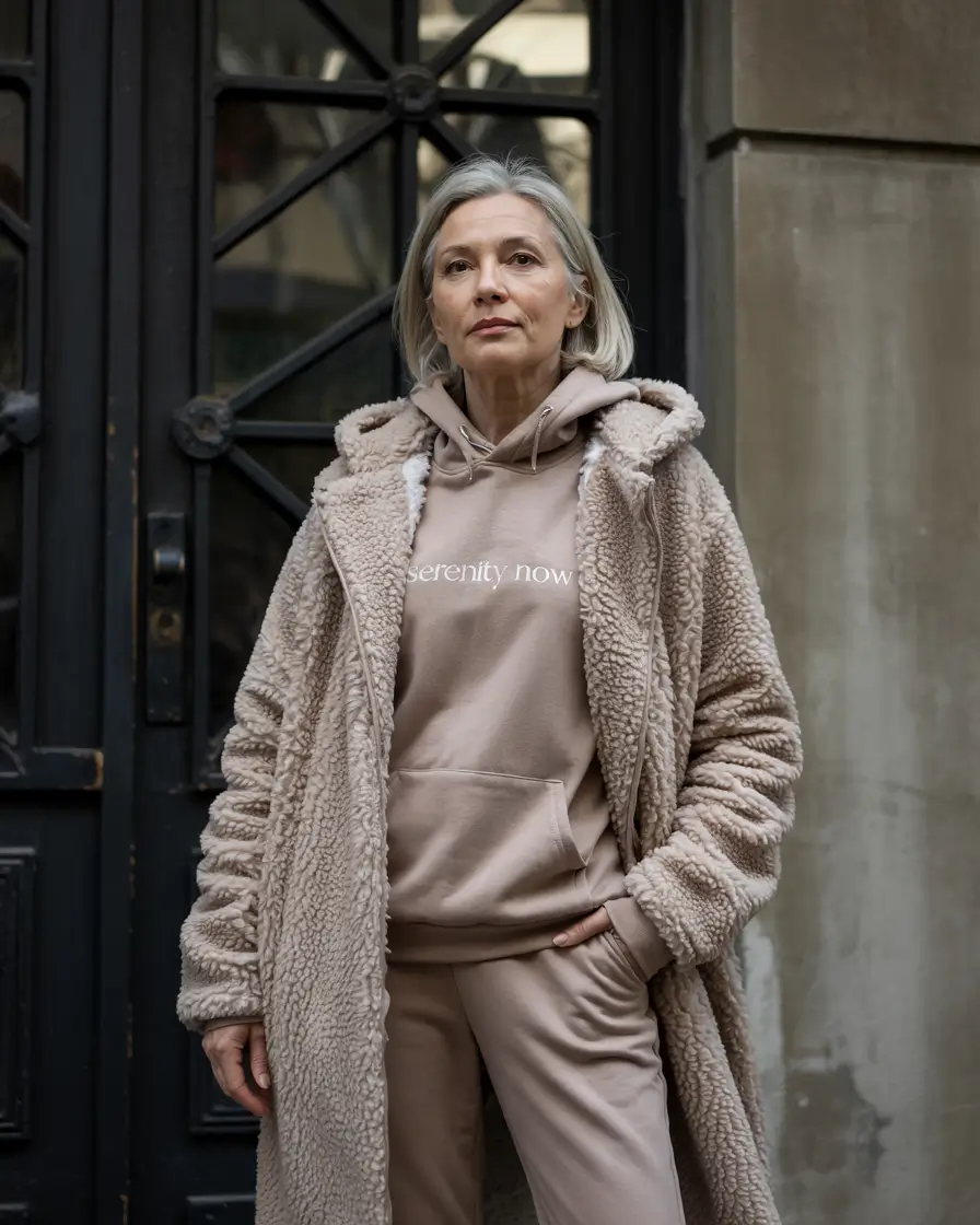 winter outfits over 50 older women Soft Neutrals with a Cozy Edge