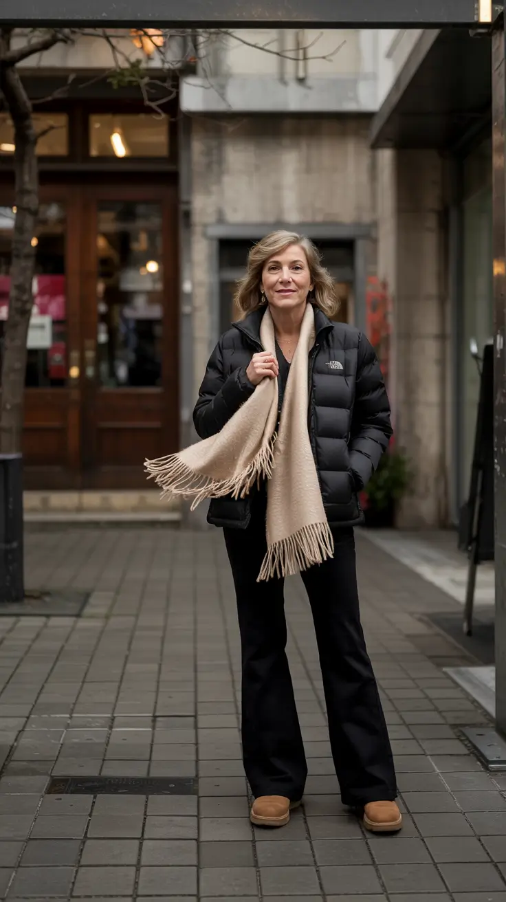 winter outfits over 50 older women Laid-Back Warmth with a Scarf Accent