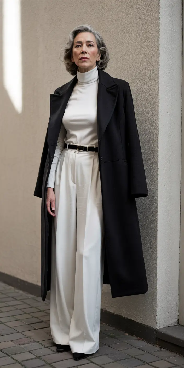 winter outfits over 50 older women Classic Monochrome Power Dressing