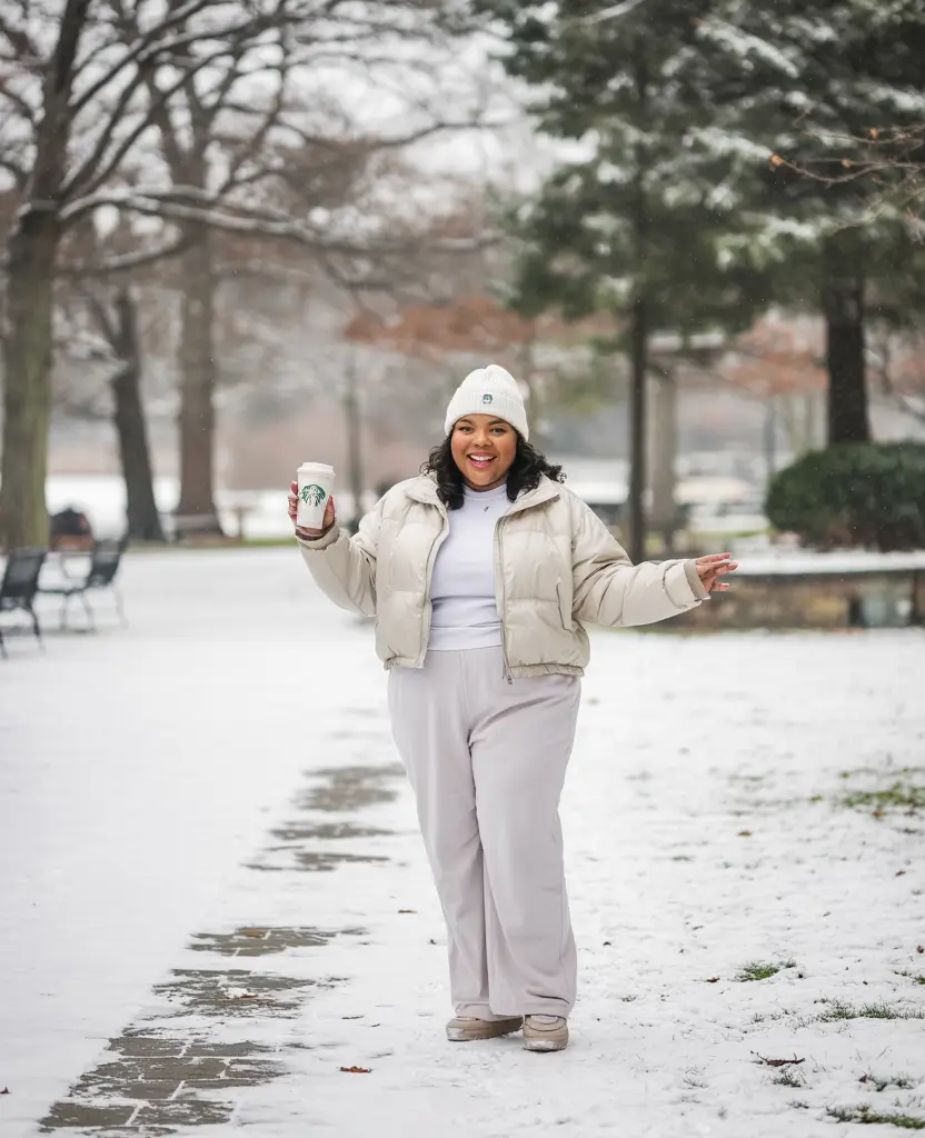 winter capsule wardrobe 2025 All-White Puffer Brightness