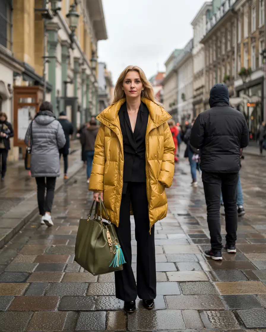 trendy winter outfits 2025 Golden Glow with Urban Elegance