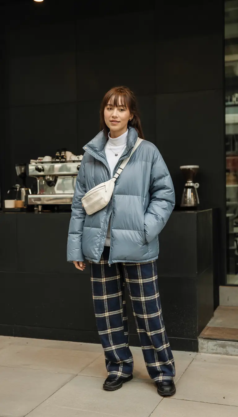 trendy winter outfits 2025 blue plaid