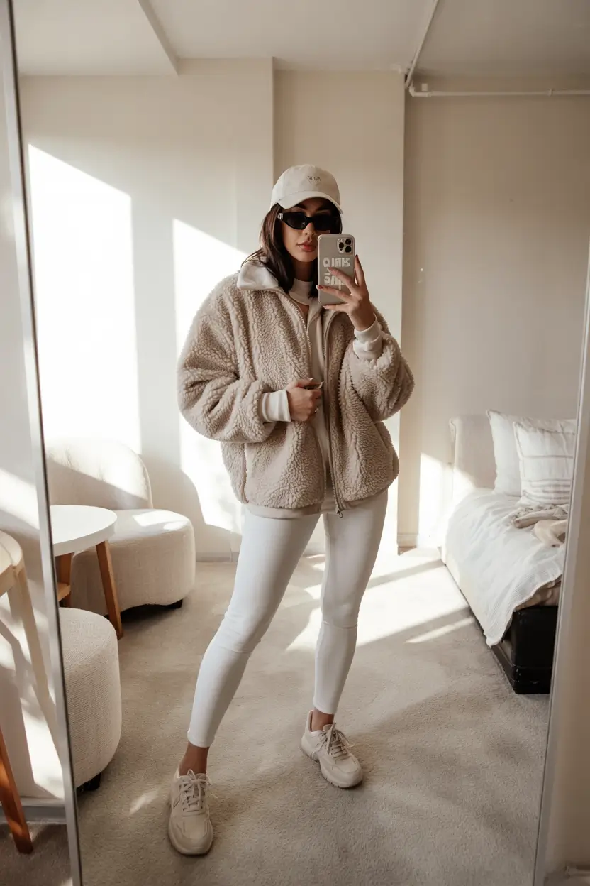 trendy winter outfits 2025 teddy jacket