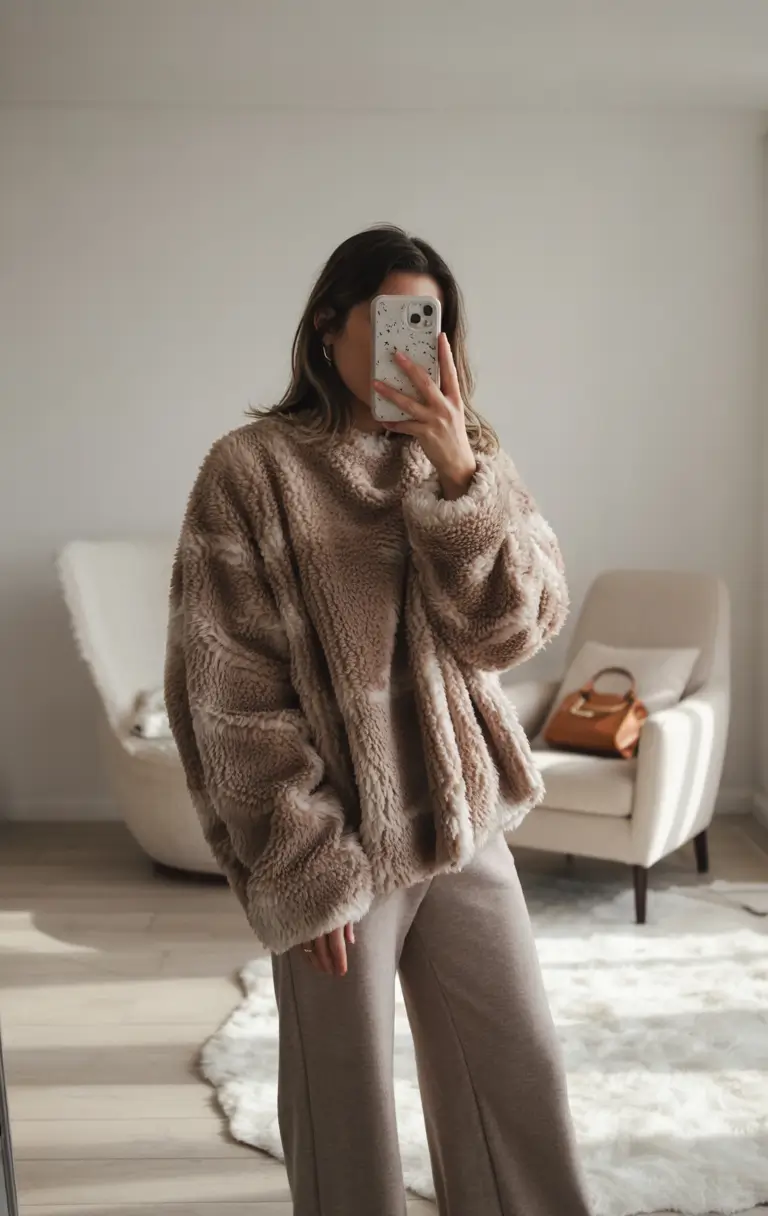 trendy winter outfits 2025 teddy luxe