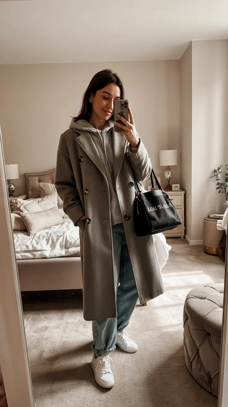 trendy winter outfits 2025 Grey Coat Minimalism