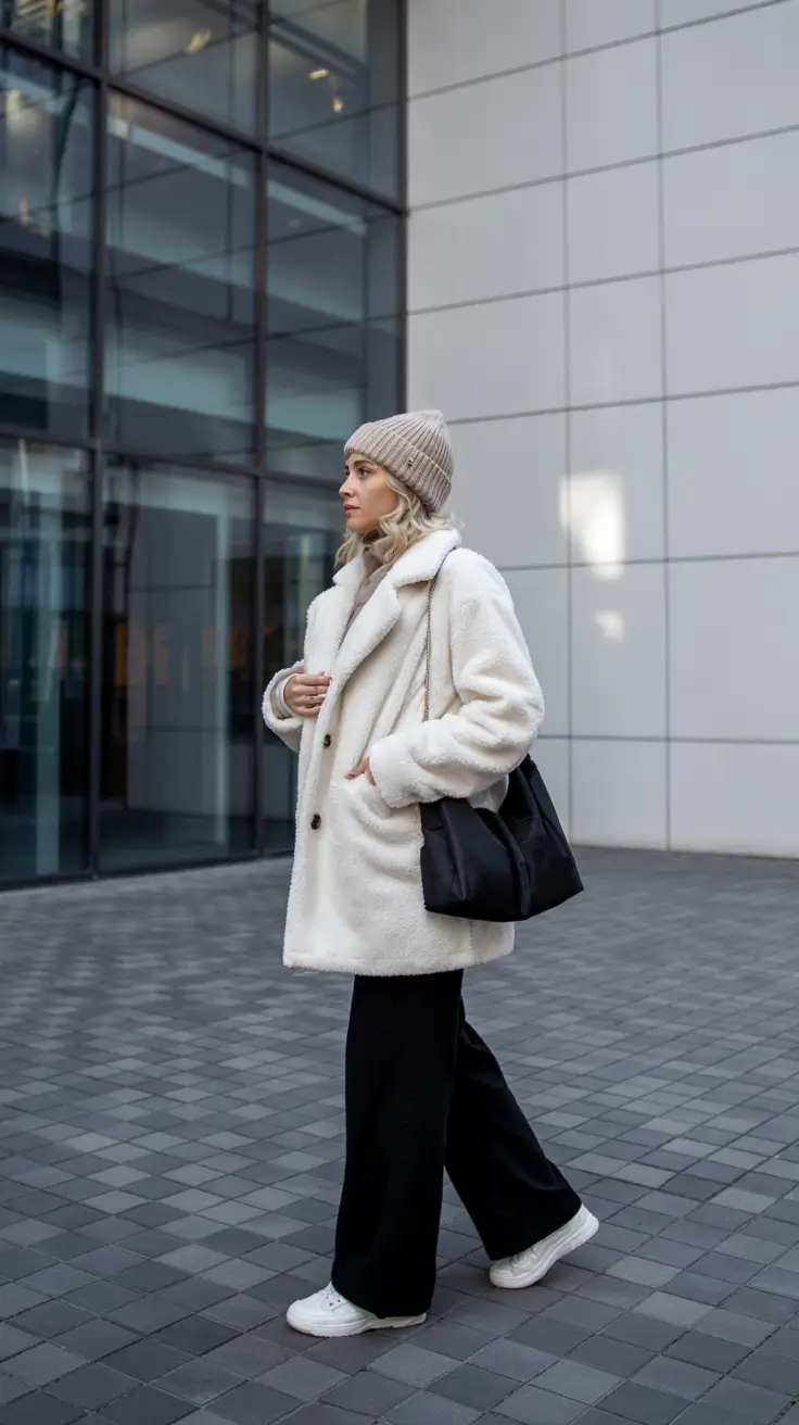 trendy winter outfits 2025 Snowy White City Stroll