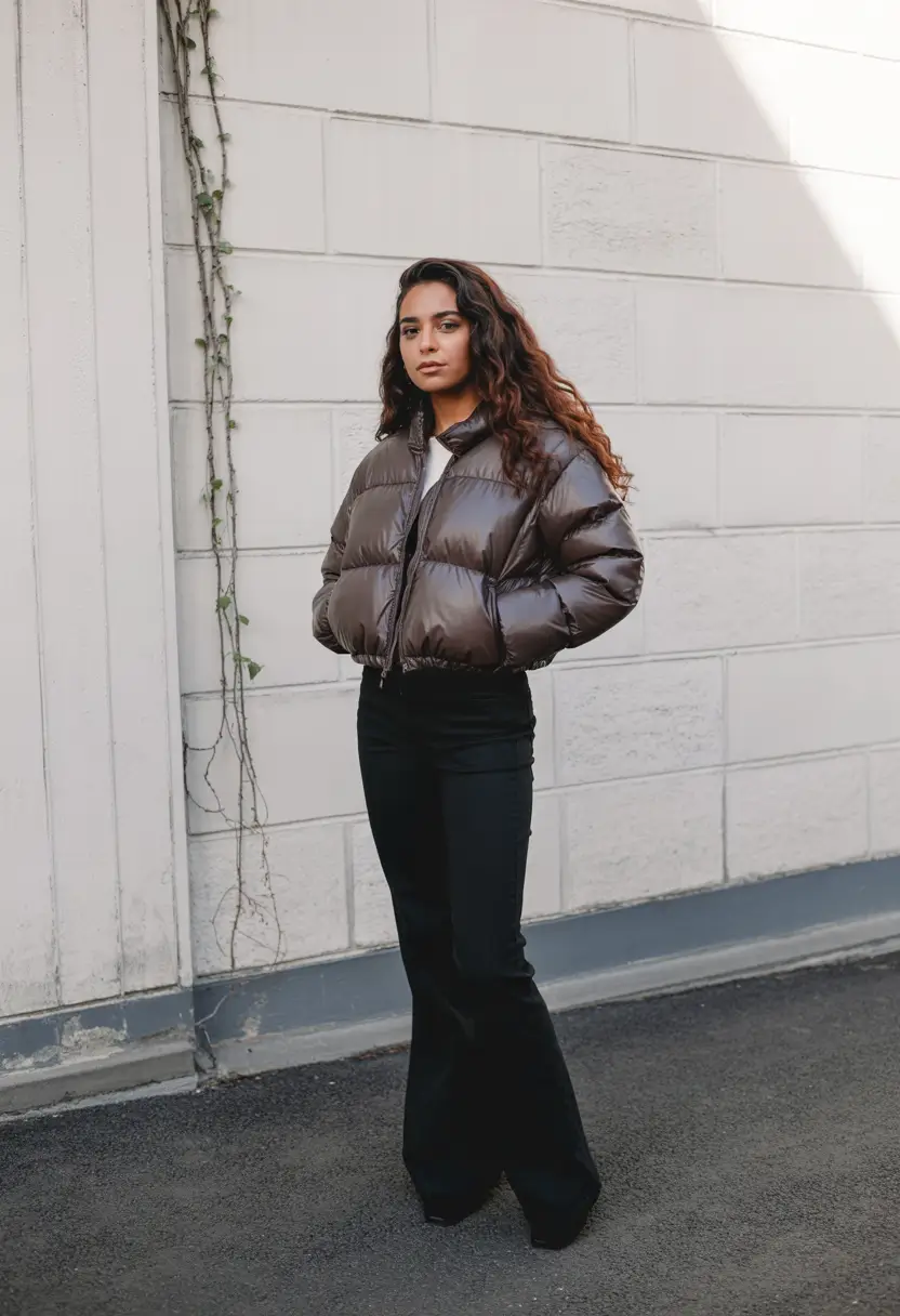 winter fashion inspo Polished Minimalism in Glossy Puffer