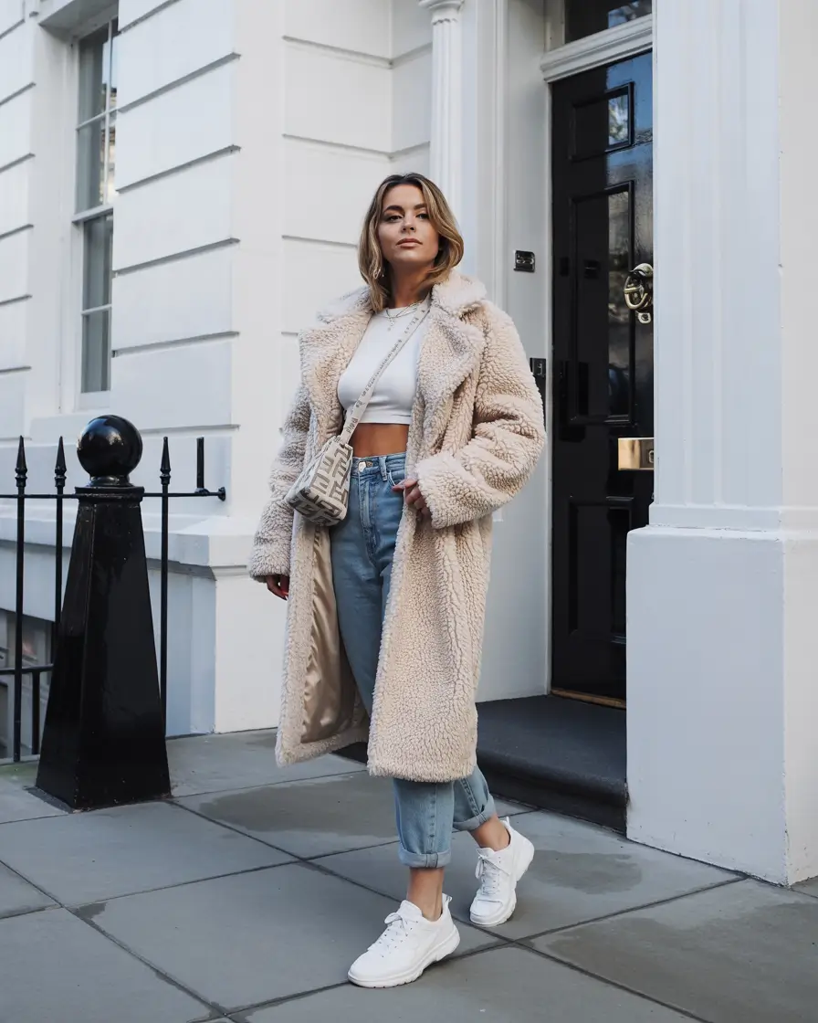winter fashion inspo Teddy Coat and Crop Balance