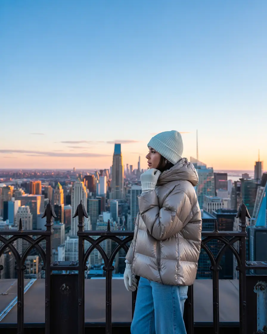 winter fashion inspo City Lights in Metallic Puffer
