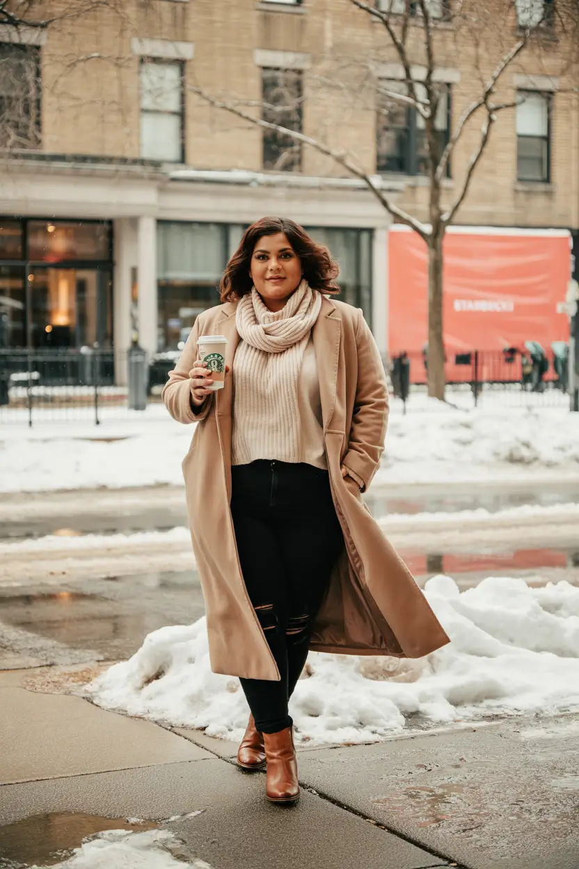 curvy winter outfits 2025 Cozy Knit Street Style