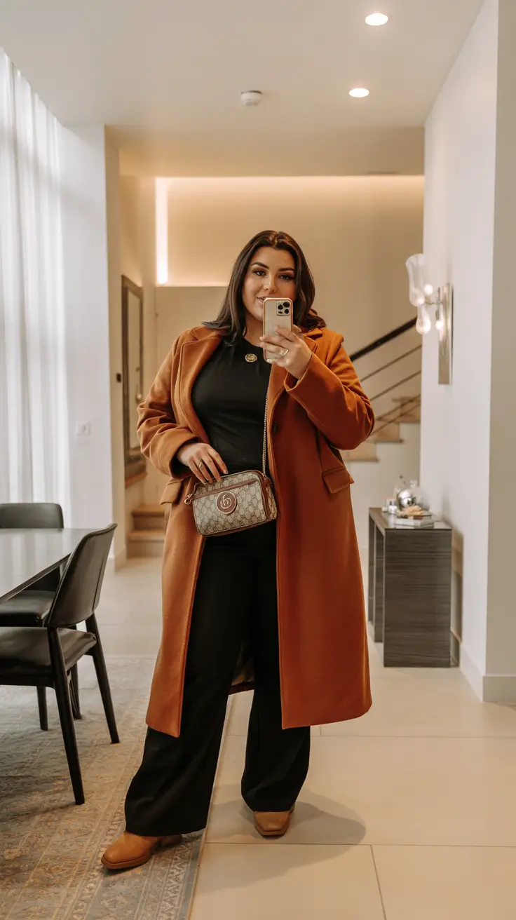 curvy winter outfits 2025 Monochrome Chic With Modern Accessories