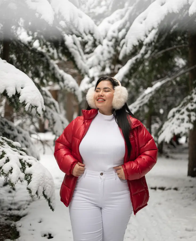 curvy winter outfits 2025 Snow Bright Statement