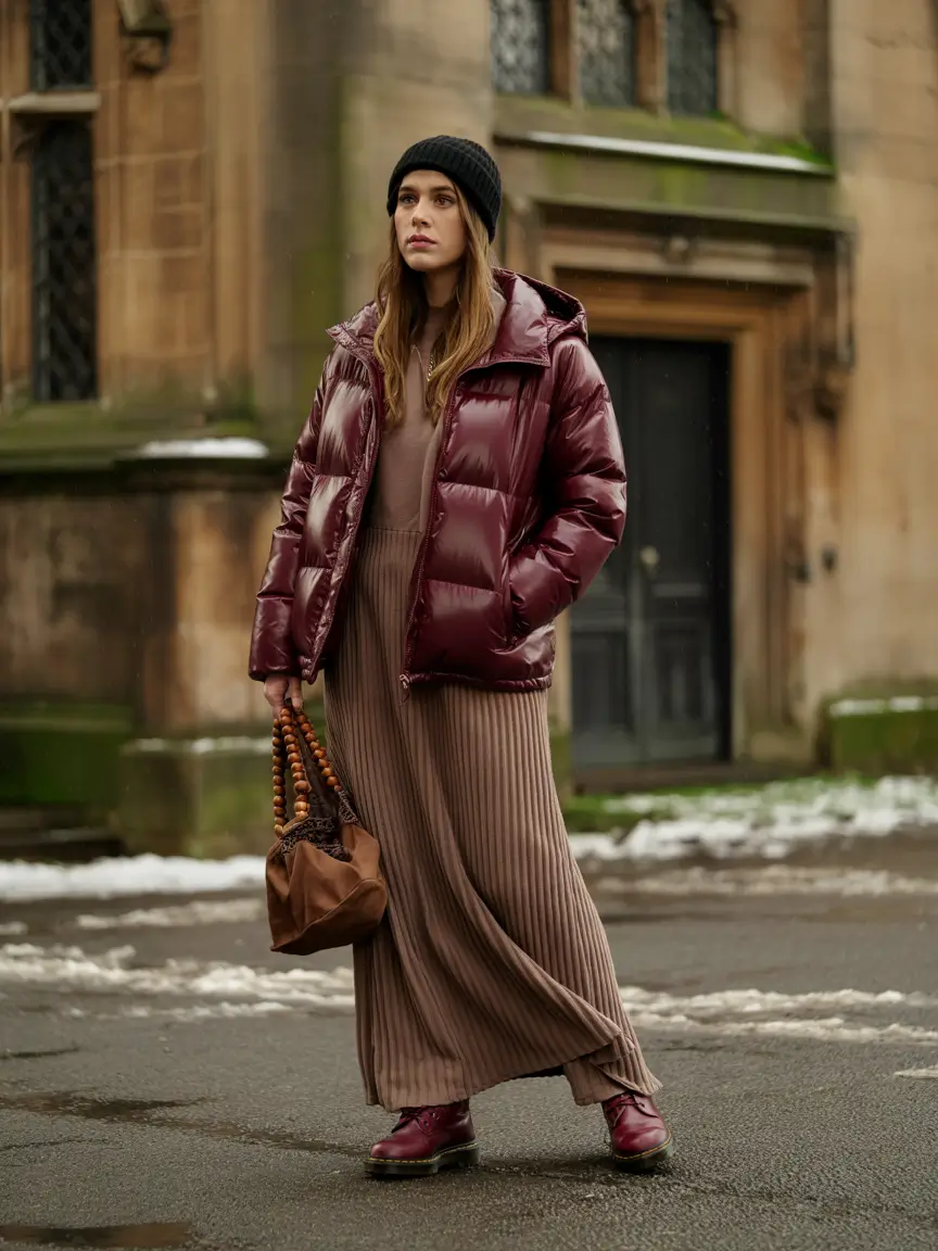 winter outfit inspo 2025 Berry Shine and Flowing Knits