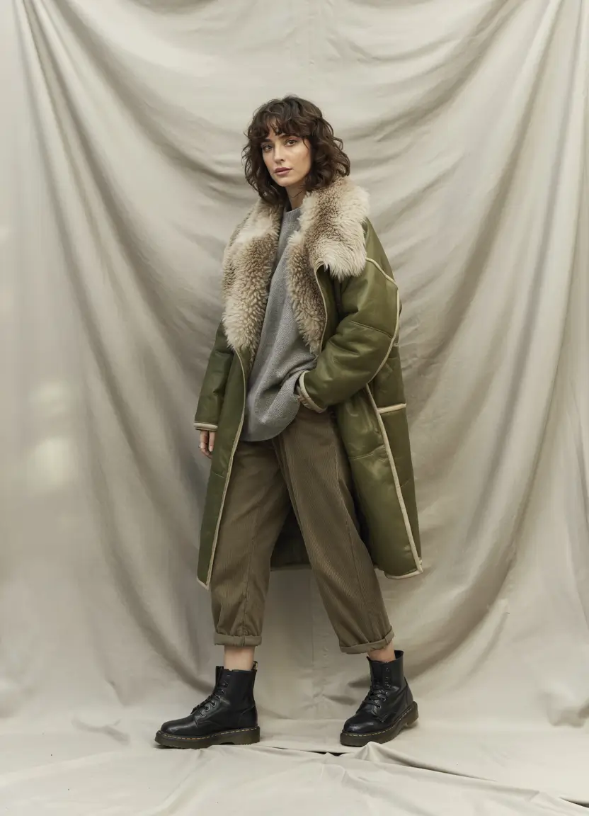 winter outfit inspo 2025 Vintage Edge in Olive and Shearling