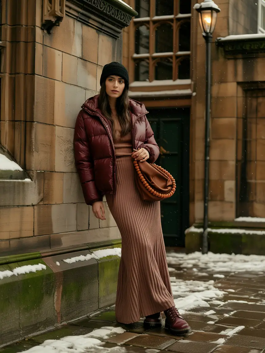 winter outfit inspo 2025 Romantic Burgundy and Knit Harmony