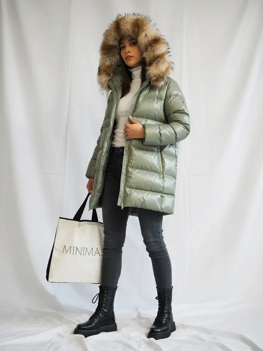 winter outfit inspo 2025 Fur-Trimmed Utility in Sage