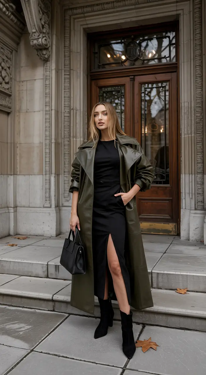 winter outfits inspiration aesthetic Olive Elegance with a Sleek Black Base
