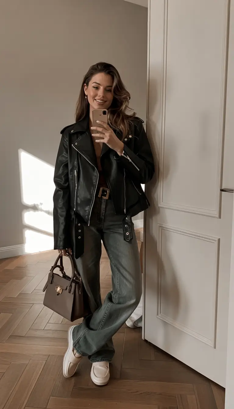 winter outfits inspiration street style casual Effortless Cool with Biker Energy