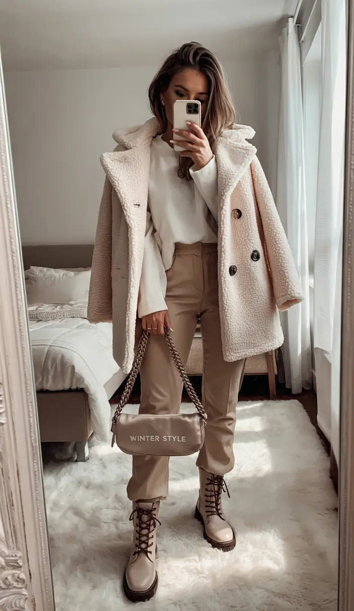 winter outfits inspirations Neutral Teddy Chic