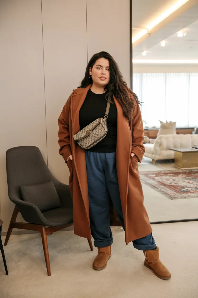 plus size winter outfits Cozy Camel Coat with Relaxed Vibes