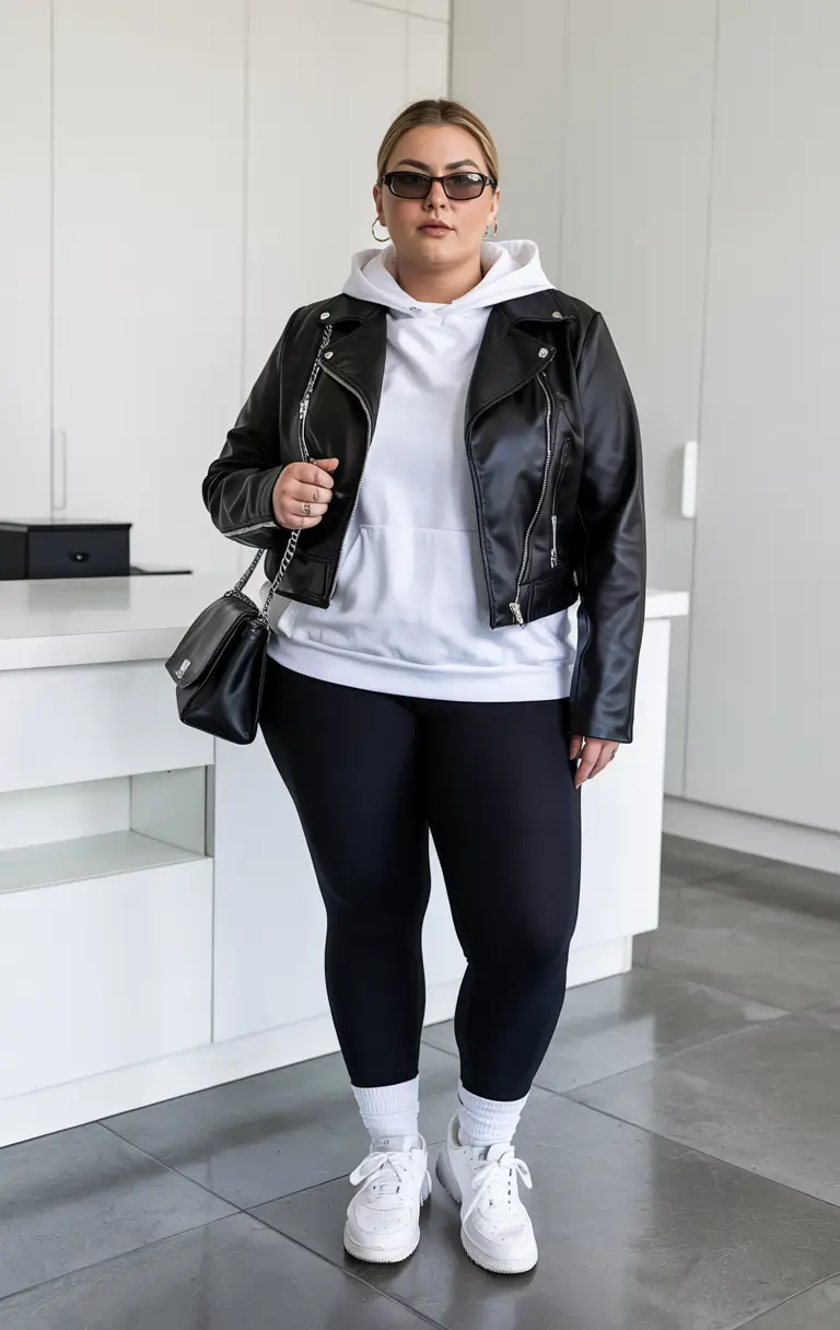 plus size winter outfits Leather Jacket Sport Luxe