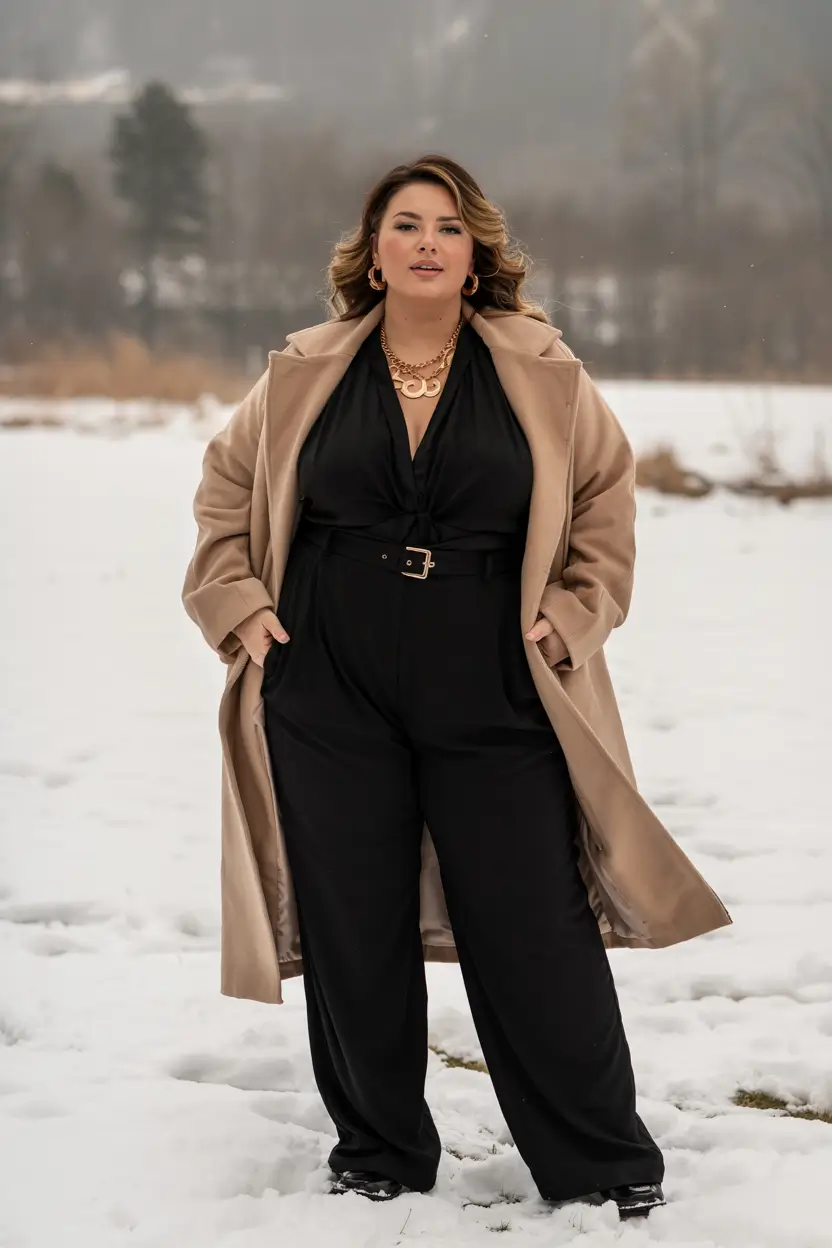 plus size winter outfits classy Chic Neutrals with a Touch of Gold