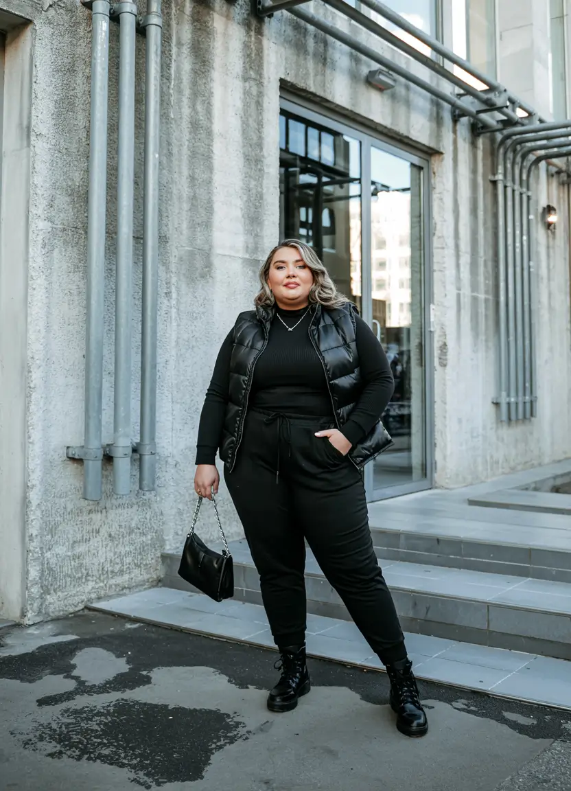 plus size winter outfits casual Monochrome Black Confidence